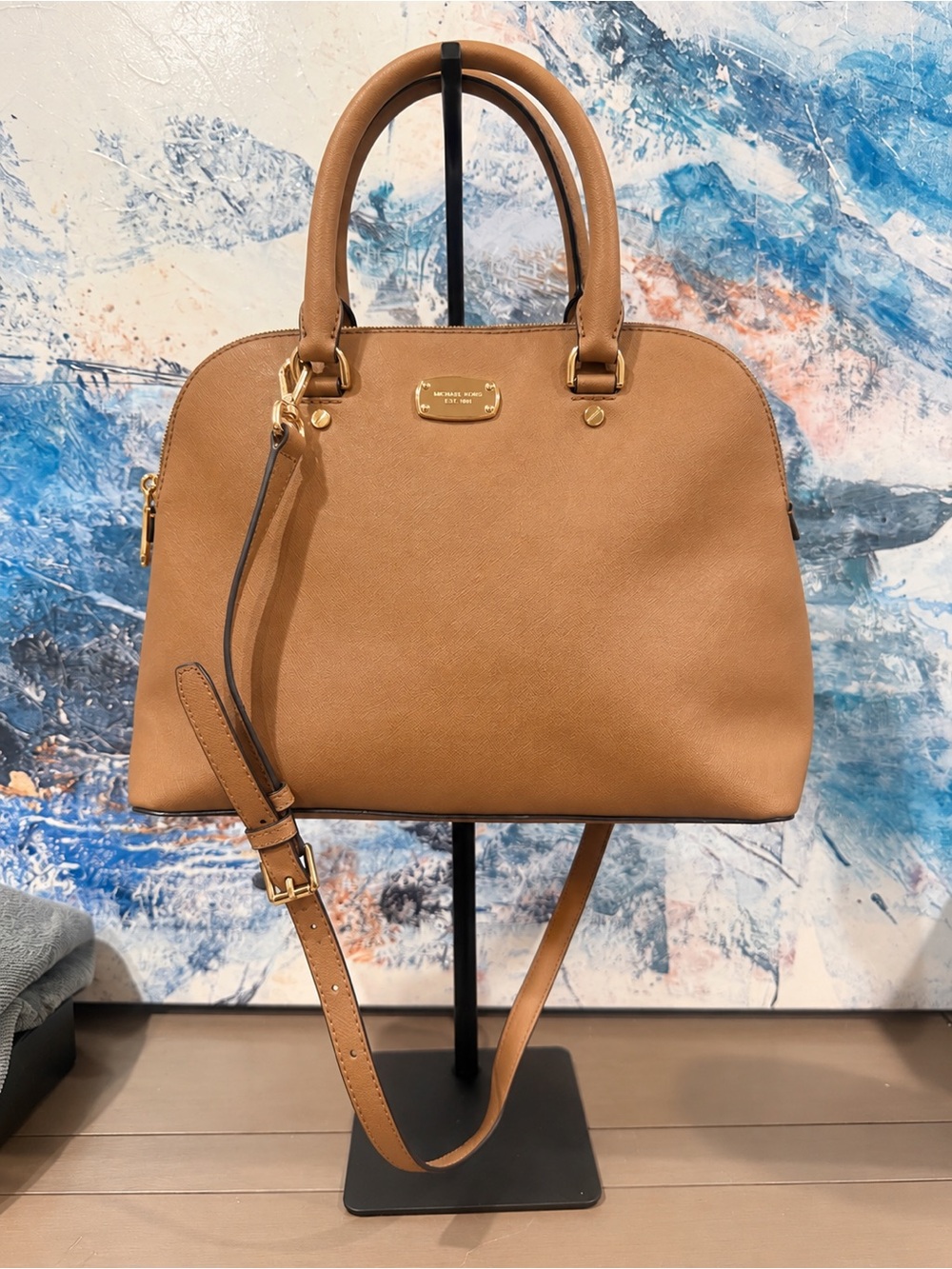 Michael Kors Cindy Dome Saffiano Leather Bag Shoulder Crossbody Satchel Tan